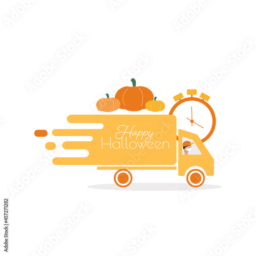 Halloween delivery. Flat vector illustration.	