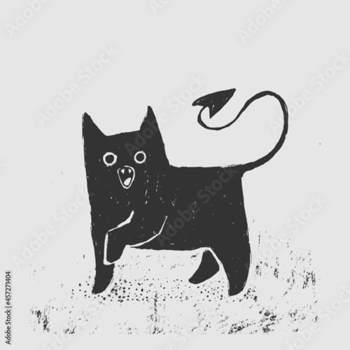 Dark demon cat, hand drawn illustration. 