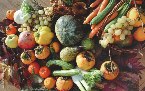 autumn still life with fruits and vegetables 