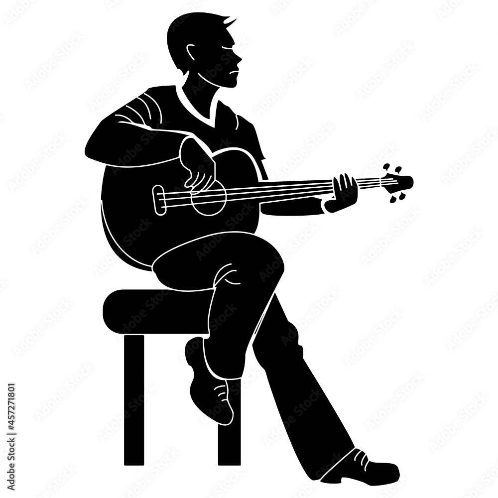 Man Playing Guitar Musical Instrument Silhouette Design Element Art SVG