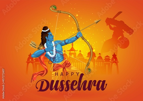 Happy Dussehra festival of India. of Lord Rama killing Ravana. vector illustration design photo