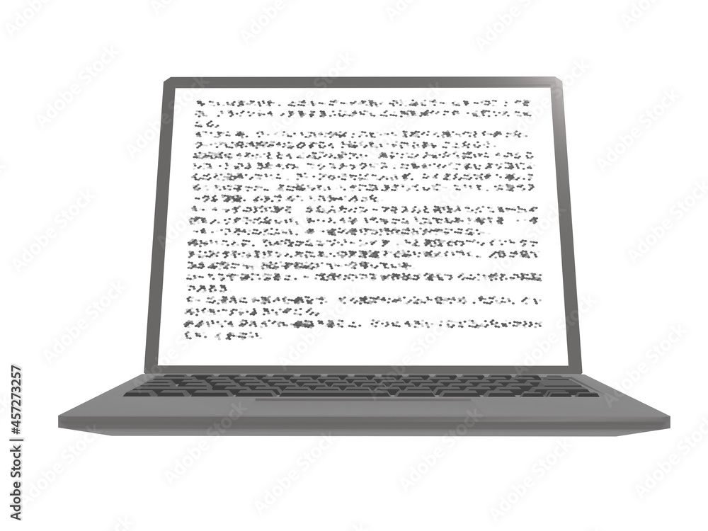 ノートパソコンの画面に解読不可の文書 ノートパソコンの画面に解読不可の文書