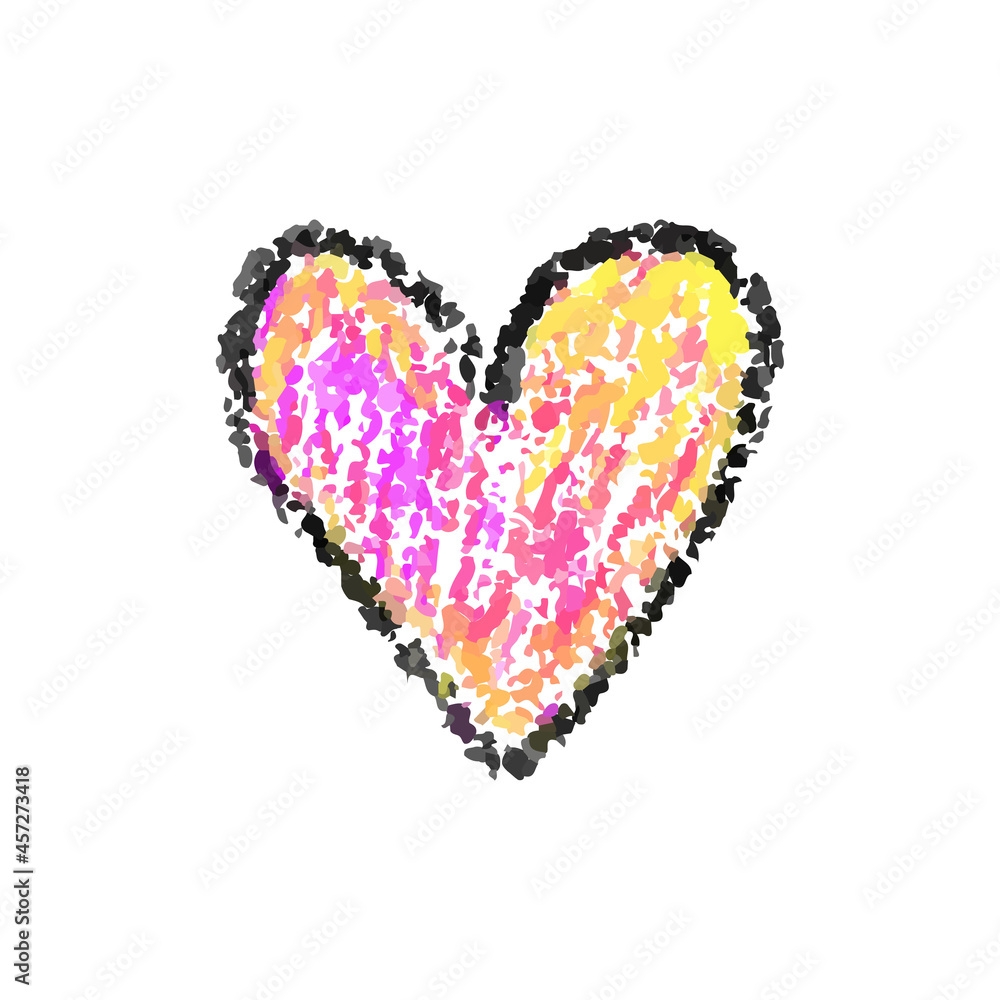 Hand painting love hearts. Colorful crayon hand drawing valentines days design elements, vector background.