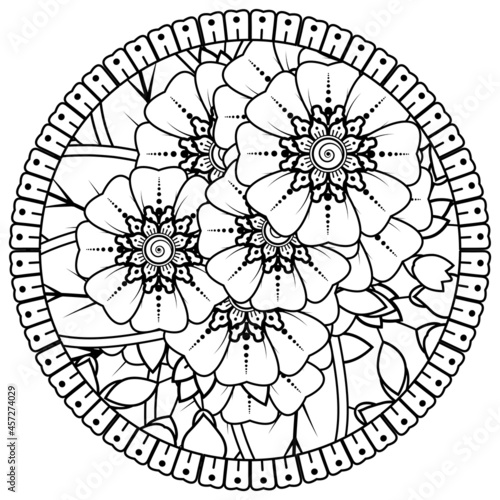 mehndi flower decorative ornament in ethnic oriental style  doodle ornament  outline hand draw.