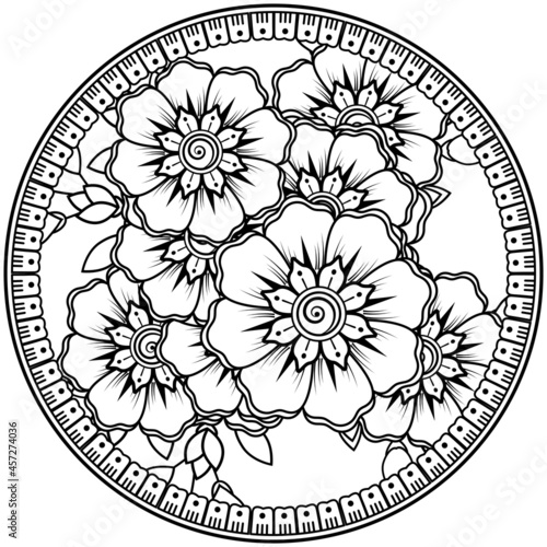 mehndi flower decorative ornament in ethnic oriental style  doodle ornament  outline hand draw.