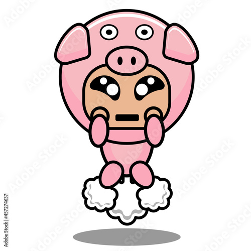 vector cartoon character mascot costume cute animal illustration fart pig