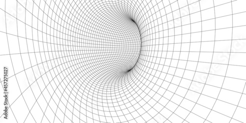Abstract wireframe tunnel. Science wormhole. Vector 3D portal grid. Futuristic fantasy funnel.