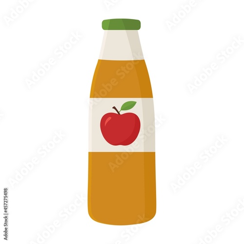 Natural apple juice in glass bottle in flat style on white background. Apple cider vinegar.Vector illustration