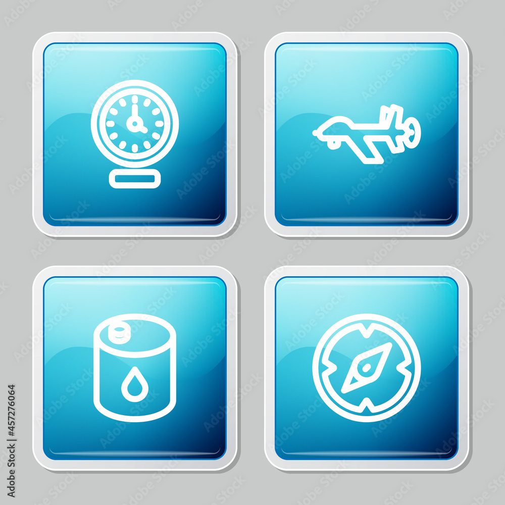 Set line Clock, UAV Drone, Barrel oil and Compass icon. Vector Set line Clock, UAV Drone, Barrel oil and Compass icon. Vector