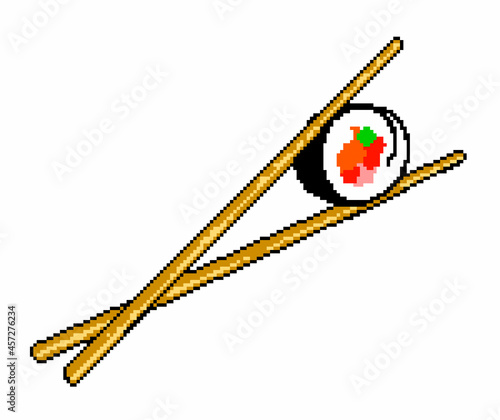 an icon of sushi and chopsticks. A modern, simple illustration for a website or mobile application. Sushi symbol, logo illustration. pixel art