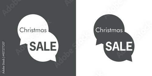 Regalos de Navidad. Logotipo con texto Christmas Sale en silueta de burbuja de habla en fondo gris y fondo blanco