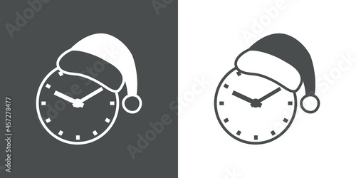 Logotipo con silueta de gorro de Papá Noel con reloj simple en fondo gris y fondo blanco
