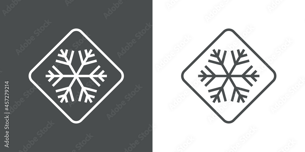 Obraz premium Logotipo silueta de copo de nieve en señal de tráfico con lineas en fondo gris y fondo blanco