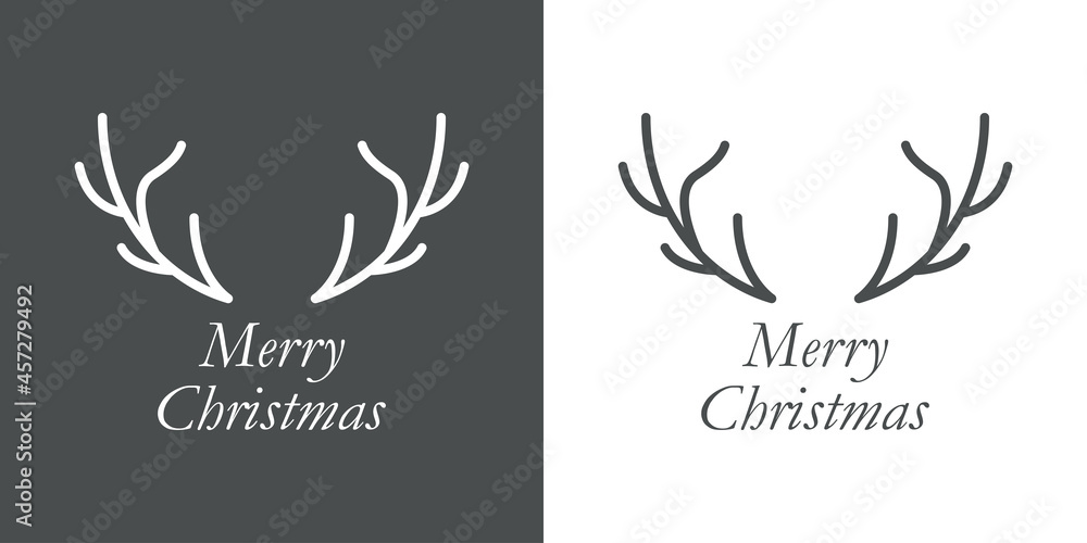 Banner con frase Merry Christmas con silueta de astas de cabeza de reno Rudolph en fondo gris y fondo blanco Banner con frase Merry Christmas con silueta de astas de cabeza de reno Rudolph en fondo gris y fondo blanco