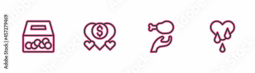 Set line Donation and charity, food, and Blood donation icon. Vector