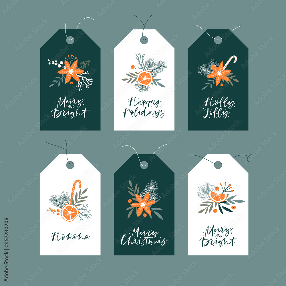 Naklejka premium Christmas and New Year tags collection. Gift cards for winter holidays. 
