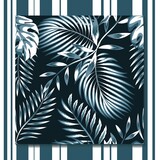 blue palm leaves and fern tropical plant seamless pattern on dark background. fashionable texture. summer design. jungle print. exotic tropical wallpaper
