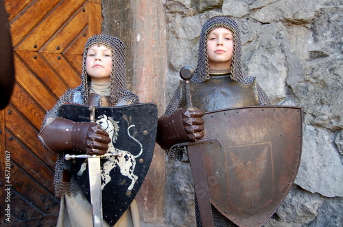 Fotografie children medieval knight with sword