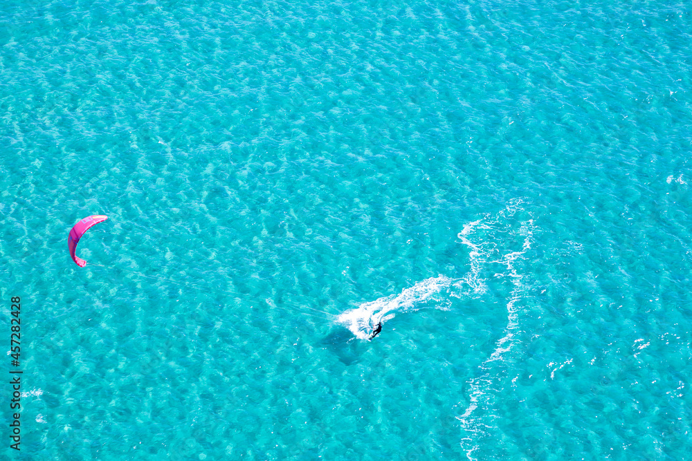 Windsurfer above view turquoise waters 