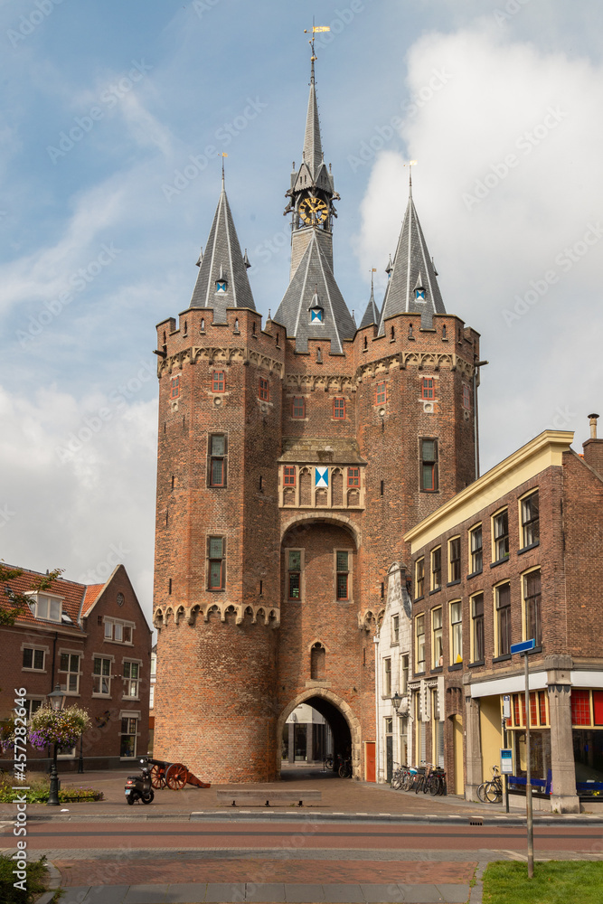 City gate Sassenpoort in the center of the Hanseatic city of Zwolle, Overijssel.