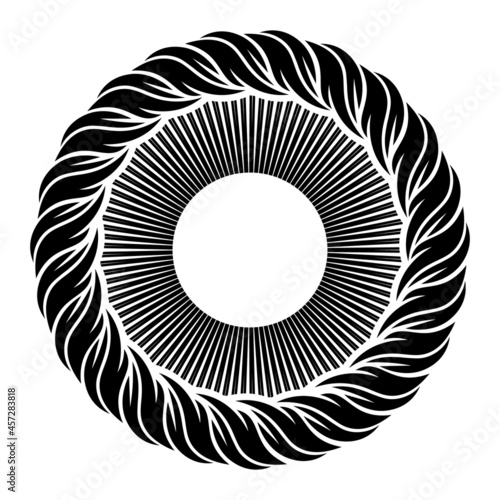 tattoo design with abstract sun in twirled waves frame