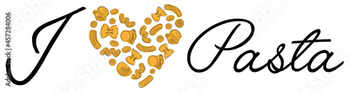 Different Pasta types for menu or package design. Vector illustration. Pasta heart. elements of Italian cuisine. Mediterranean menu. Minimalism.