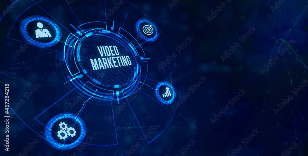 Obraz premium Internet, business, Technology and network concept. Video marketing and advertising concept on screen.