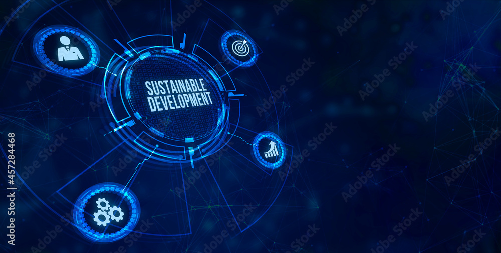 Internet, business, Technology and network concept. SUSTAINABLE DEVELOPMENT inscription, cloud technology concept Internet, business, Technology and network concept. SUSTAINABLE DEVELOPMENT inscription, cloud technology concept