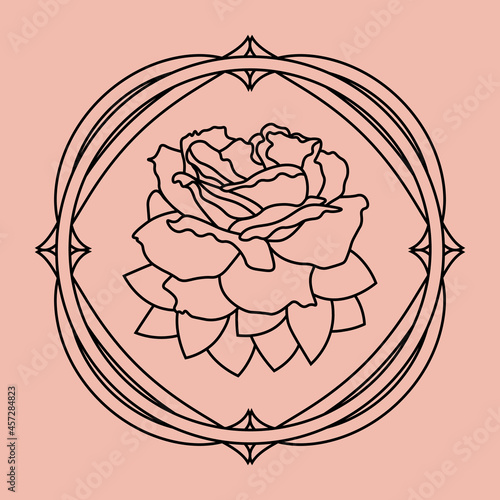 beautiful outline rose flower in simple elegant frame