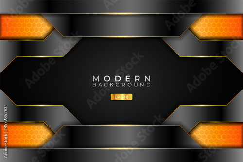 Modern Background Realistic 3D Metallic Technology Glossy Orange and Silver