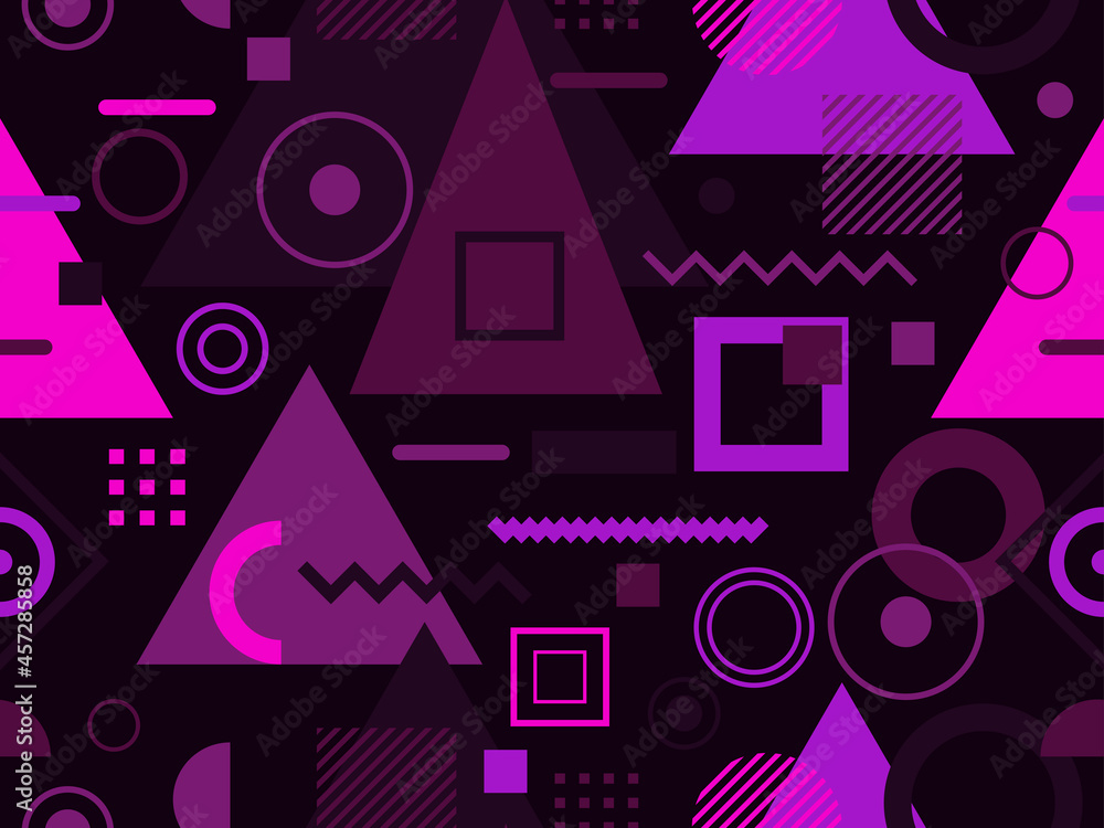 Memphis seamless pattern. Graphic abstract pattern with 80s geometric shapes. Background for printing on paper, advertising materials and banner. Vector illustration Memphis seamless pattern. Graphic abstract pattern with 80s geometric shapes. Background for printing on paper, advertising materials and banner. Vector illustration