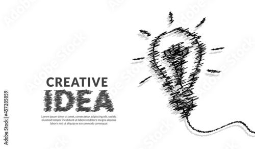 Creative ideas concept with doodle light bulb and typography lettering of idea background, inspiration, innovation, creativity