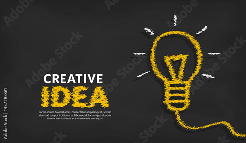 Creative ideas concept with doodle light bulb and typography lettering of idea background, inspiration, innovation, creativity