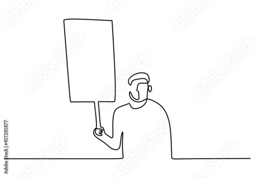 Continuous one line drawing of a man bring demonstration board. Democracy day one line concept isolated on white background.