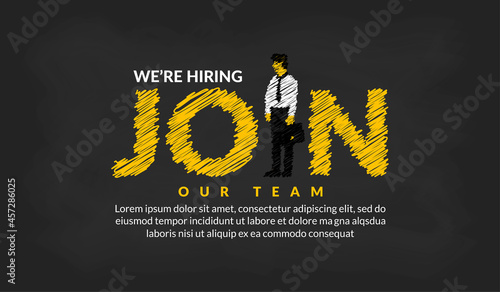 We are hiring lettering template, Job vacancy background with magnifying glass,  business recruitment concept