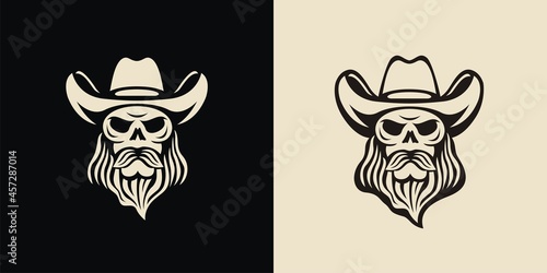 Bearded cowboy skull silhouette logo