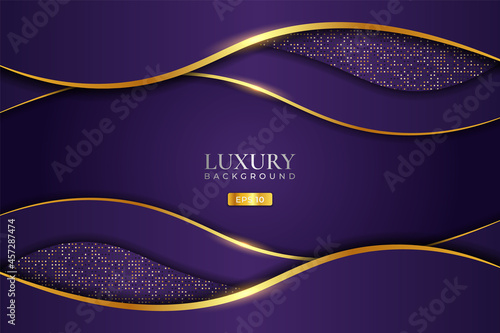 Luxury Background Purple Dynamic Overlapped Layer with Elegant Glow Golden Effect and Glitter