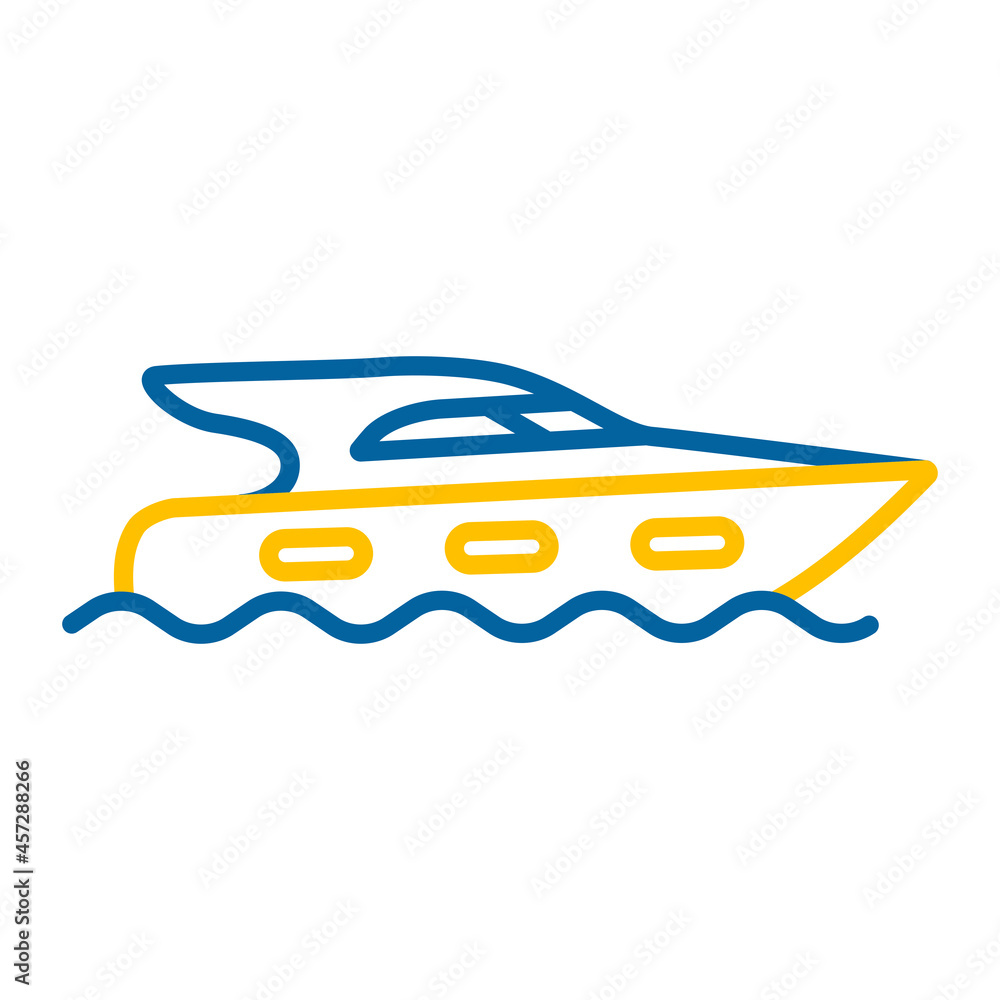 Cruising motor yacht flat vector icon