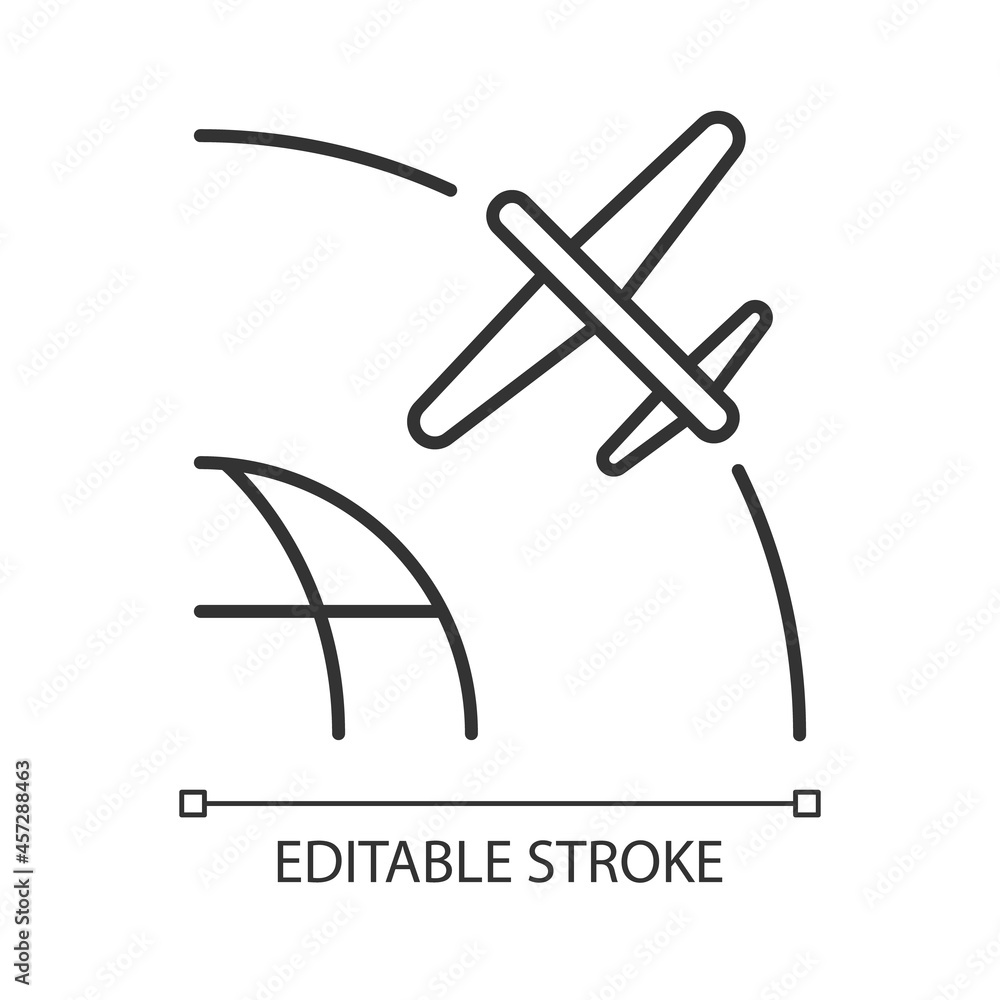 Drone Satellite linear icon. Rotation of drone satelite in geostationary orbit. Thin line customizable illustration. Contour symbol. Vector isolated outline drawing. Editable stroke Drone Satellite linear icon. Rotation of drone satelite in geostationary orbit. Thin line customizable illustration. Contour symbol. Vector isolated outline drawing. Editable stroke