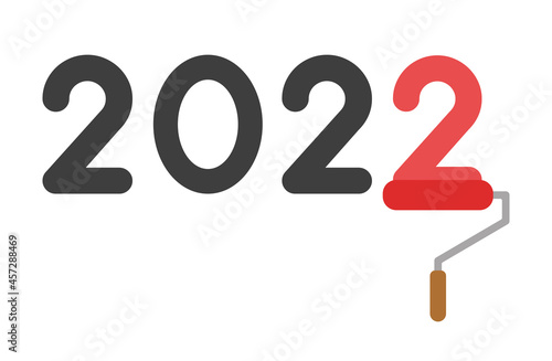 New year 2022 vector concept, paint roller and painting