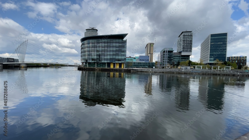 Modern architecture and landmark buildings in Salford Quays. Incredible collection of modern buildings. 