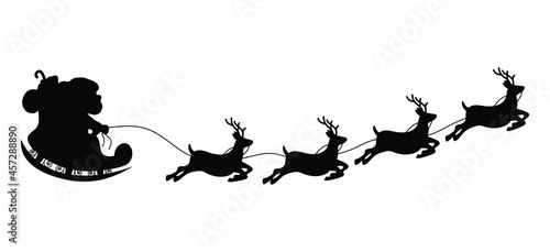 Santa Claus on a sleigh with reindeers vector illustration isolated on white background. Christmas silhouette.