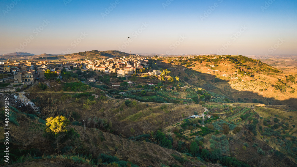 Fantastic View of Mazzarino at Sunrise, Caltanissetta, Sicily, Italy, Europe