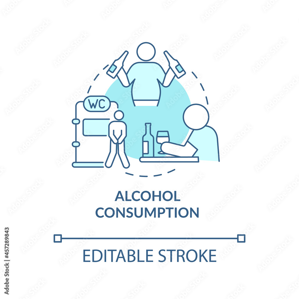 Alcohol consumption blue concept icon. Spirits consumption leads to water loss. Intoxication consequences abstract idea thin line illustration. Vector isolated outline color drawing. Editable stroke Alcohol consumption blue concept icon. Spirits consumption leads to water loss. Intoxication consequences abstract idea thin line illustration. Vector isolated outline color drawing. Editable stroke