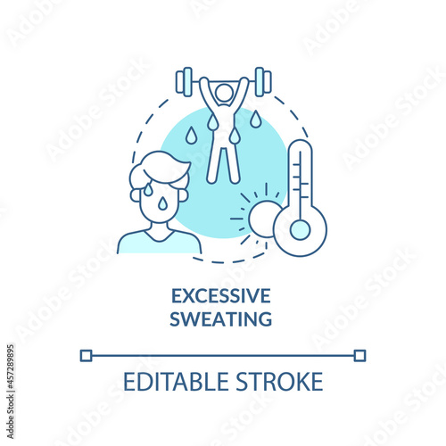 Excessive sweating blue concept icon. Hot weather leads to sweating and heatstroke. Exercising. Dehydration abstract idea thin line illustration. Vector isolated outline color drawing. Editable stroke