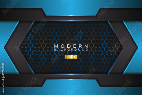 Modern Background Futuristic Technology Glossy Blue with Hexagon Pattern