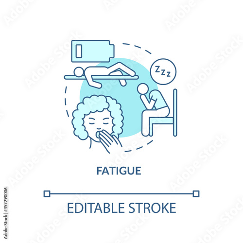 Fatigue blue concept icon. Fluid, electrolytes loss can cause fatigue. Low energy, weakness. Dehydration abstract idea thin line illustration. Vector isolated outline color drawing. Editable stroke