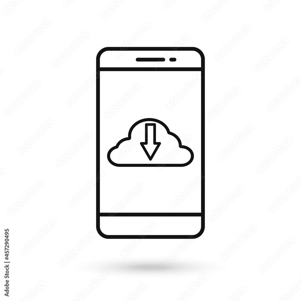 Mobile phone flat design icon with download cloud sign Mobile phone flat design icon with download cloud sign
