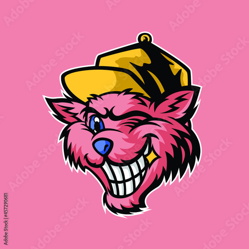 winking funky cat mascot, this funny and catchy image is suitable for esports team logos or for youth communities such as skateboards or others, also suitable for t-shirt designs or merchandise