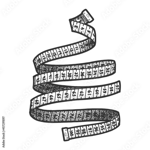 measure tape Centimetre sketch engraving vector illustration. T-shirt apparel print design. Scratch board imitation. Black and white hand drawn image.